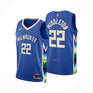 Camiseta Milwaukee Bucks Khris Middleton NO 22 Ciudad 2022-23 Azul