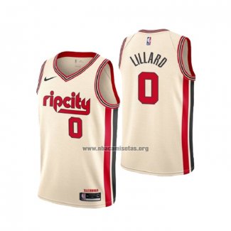 Camiseta Portland Trail Blazers Damian Lillard NO 0 Ciudad 2019-20 Crema