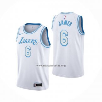 Camiseta Los Angeles Lakers LeBron James NO 6 Ciudad 2021-22 Blanco