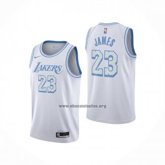 Camiseta Los Angeles Lakers Lebron James NO 23 Ciudad 2020-21 Blanco