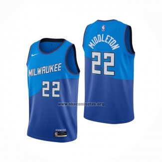 Camiseta Milwaukee Bucks Khris Middleton NO 22 Ciudad 2020-21 Azul