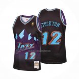 Camiseta Utah Jazz John Stockton NO 12 Mitchell & Ness 1996-97 Negro