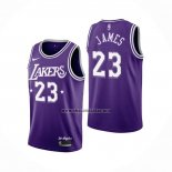 Camiseta Los Angeles Lakers LeBron James NO 23 Ciudad 2021-22 Violeta