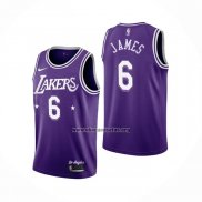 Camiseta Los Angeles Lakers LeBron James NO 6 Ciudad 2021-22 Violeta