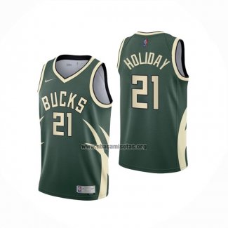 Camiseta Milwaukee Bucks Jrue Holiday NO 21 Earned 2020-21 Verde