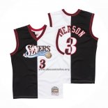 Camiseta Philadelphia 76ers Allen Iverson NO 3 Mitchell & Ness 2000-01 Split Negro Blanco