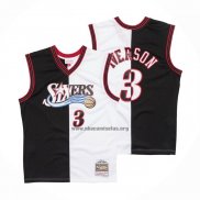 Camiseta Philadelphia 76ers Allen Iverson NO 3 Mitchell & Ness 2000-01 Split Negro Blanco