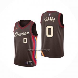 Camiseta Portland Trail Blazers Damian Lillard NO 0 Ciudad 2020-21 Marron