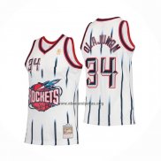 Camiseta Houston Rockets Hakeem Olajuwon NO 34 Mitchell & Ness 1996-97 Blanco
