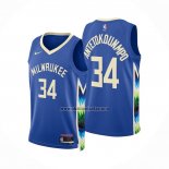 Camiseta Milwaukee Bucks Giannis Antetokounmpo NO 34 Ciudad 2022-23 Azul