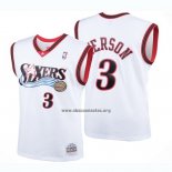 Camiseta Nino Philadelphia 76ers Allen Iverson NO 3 Mitchell & Ness 2000 Blanco