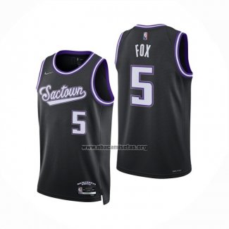 Camiseta Sacramento Kings De'Aaron Fox NO 5 Ciudad 2021-22 Negro