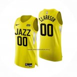 Camiseta Utah Jazz Jordan Clarkson NO 00 Icon Autentico 2022-23 Amarillo