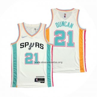 Camiseta San Antonio Spurs Tim Duncan NO 21 Ciudad 2021-22 Blanco