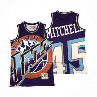 Camiseta Utah Jazz Donovan Mitchell NO 45 Mitchell & Ness Big Face Violeta